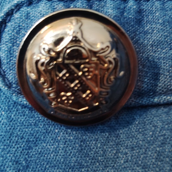 INC International Concepts  Denim Jacket Blazer Military Style Gold Button - Picture 13 of 14